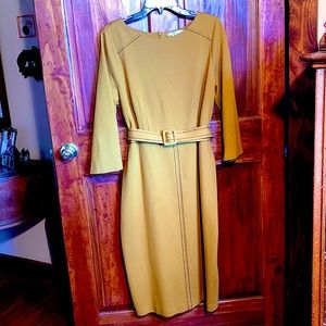Boden Long Sleeve dress w/belt lined stretch Cotton/Modal Knit Mustard/Tan 16R